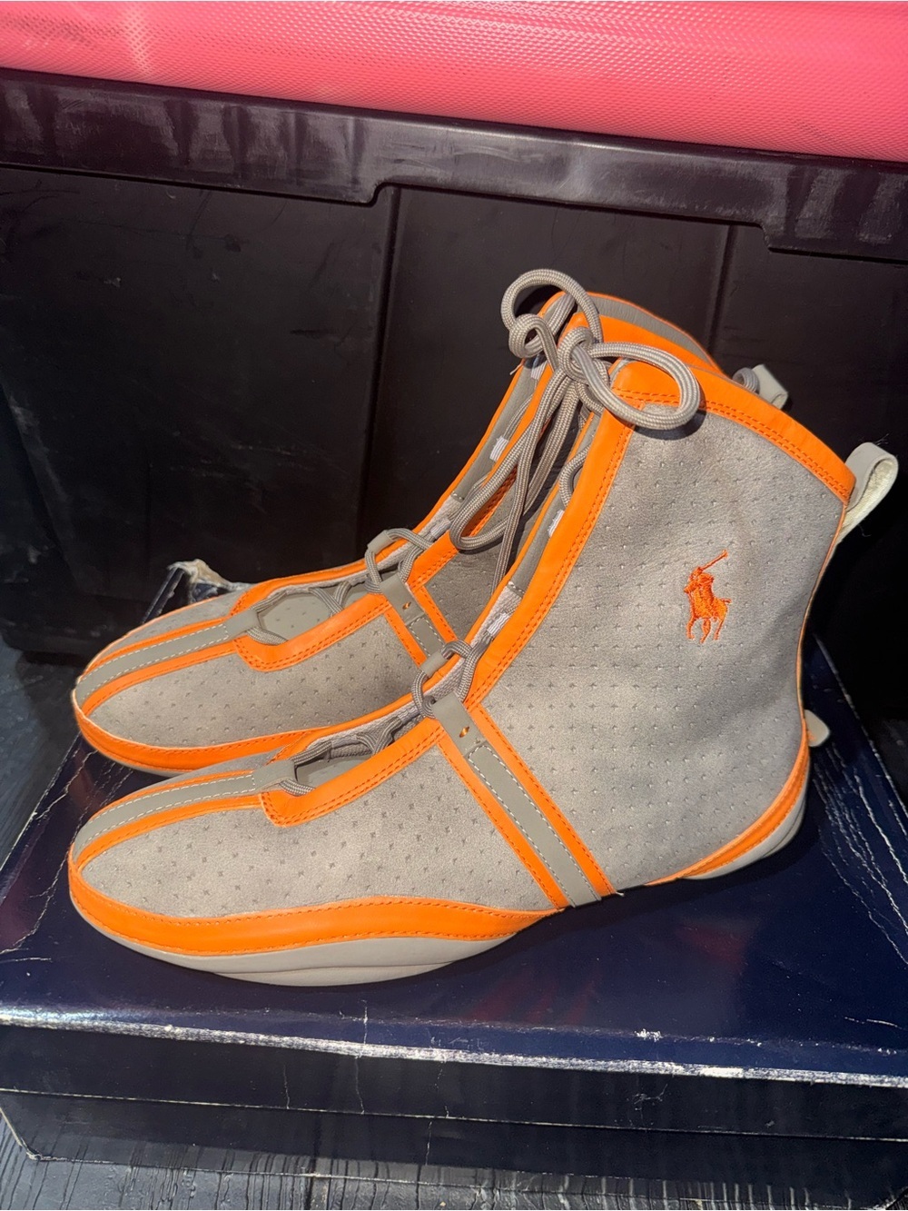 Polo by Ralph Lauren Gray and Orange High-Top Sneakers